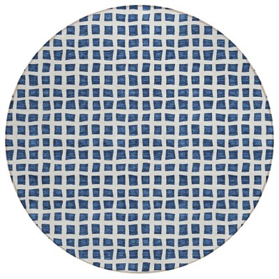 Navy Blue And Ivory Geometric Washable Indoor Outdoor Area Rug