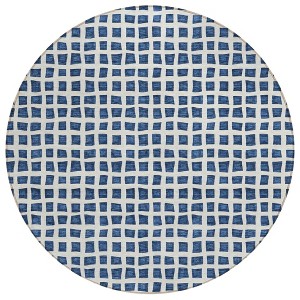 Navy Blue And Ivory Geometric Washable Indoor Outdoor Area Rug - 1 of 4