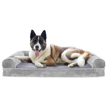 FurHaven Faux Fur & Velvet Cooling Gel Top Sofa Dog Bed