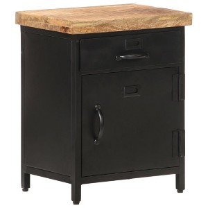 vidaXL Bedside Cabinet 15.7"x11.8"x20.5" Rough Mango Wood - 1 of 4