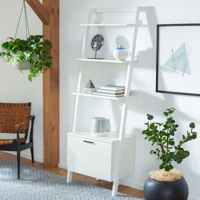 White 3-Tier Ladder-Style Etagere with Bottom Drawer