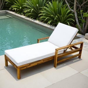 Outdoor Patio Acacia Wood Daybed Lounge Chair with Adjustable Backrest - 1 of 4