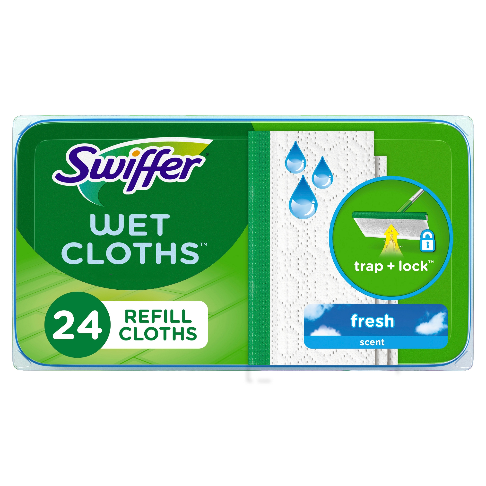 Swiffer Sweeper Wet Mopping Cloths Refills - Fresh Scent - 24ct: Cotton Material, Multi-Surface Use, 6.31" Depth