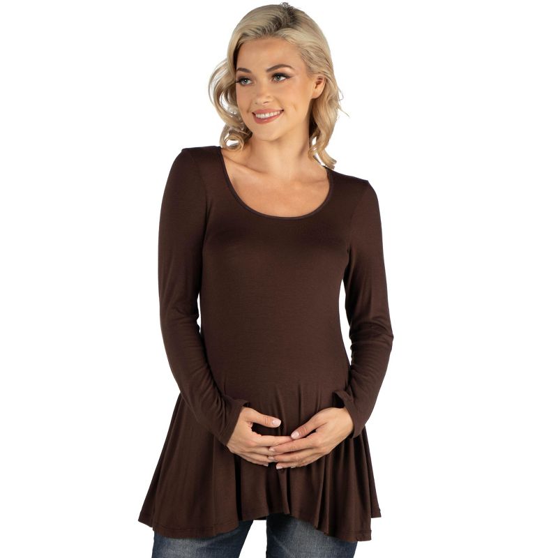 24seven Comfort Apparel Womens Long Sleeve Solid Color Swing Style Flared Maternity Tunic Top, 1 of 5