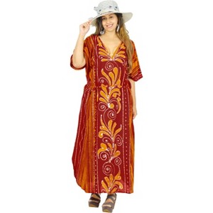 LA LEELA Women's Summer Batik Caftan Loungewear House Dashiki Dress Kaftan Nightshirts for Women Sleepwear Plus size 2X-3X Orange, Floral - 1 of 4