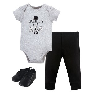 Little Treasure Baby Boy Cotton Bodysuit, Pant and Shoe 3pc Set, Mommys Man - 1 of 1