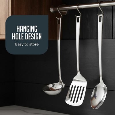 Luminuxe Stainless Steel Kitchen Utensil Set with Holder, 5-Piece Heat Resistant Kitchen Tools Set, Includes Ladle, Skimmer & Serving Spoon, Nonstick Cookware — фото 4