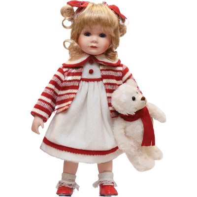 Northlight 14" Porcelain "Amanda" with Teddy Bear Standing Collectible Christmas Doll