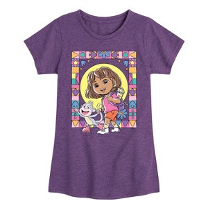 Girls' - Dora the Explorer - Boots Mosaic Fitted Short Sleeve Graphic T-Shirt - 1 of 3
