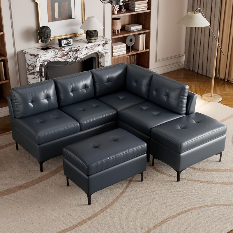 95" Modular Sectional Sofa Couch Set, Upholstered PU Couches with Movable Storage Ottomans-ModernLuxe, 2 of 12