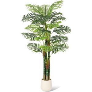 Palm Tree Fake Plant Golden Cane Palm Trees Large Artificial Plants Faux Plants for Living Room Yard Indoor Outdoor Home Decor with White Base - 1 of 4