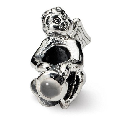 Black Bow Jewelry Sterling Silver June CZ Birthstone, Angel Bead Charm