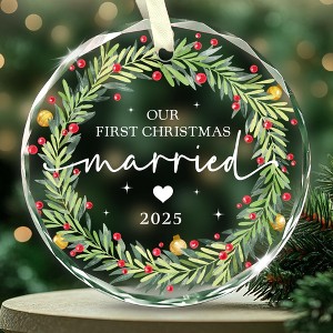 Our First Christmas Married Ornament 2025 – Newlyweds Christmas Glass Ornaments – First Year Marry Wedding Ornaments for Newlyweds - 1 of 4