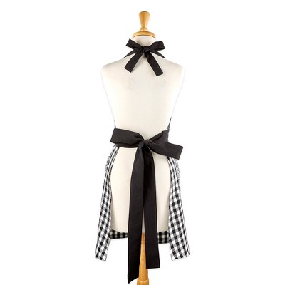 Black and White Gingham Cotton Kitchen Apron with Pockets