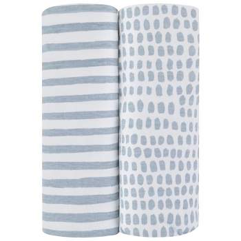 Ely's & Co. Baby Fitted Waterproof Sheet Set  100% Combed Jersey Cotton Misty Blue Stripes & Splash 2 Pack