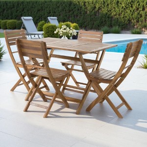 5-Piece Outdoor Acacia Wood Folding Dining Set with Folding Table and 4 Folding Chair - 1 of 4