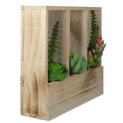 Chic 12" Faux Succulent Garden in Wooden Planter