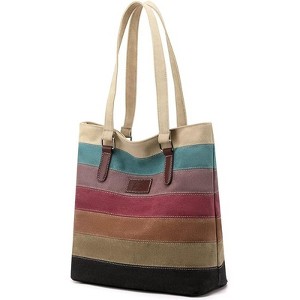 Canvas Handbag Multi-Color Striped Lattice Cross Body Shoulder Purse Bag Tote-Handbag - 1 of 4