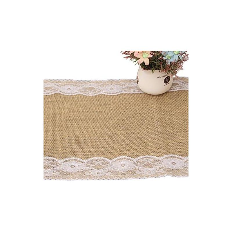 Burlap Table Runner, Table Runner Vintage Lace Natural Jute for Decoration Wedding Party - 12x108 Inches, 3 of 10