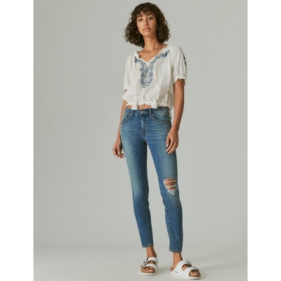 Lucky Brand Women's Mid Rise Ava Super Skinny Destruct Jean : Target