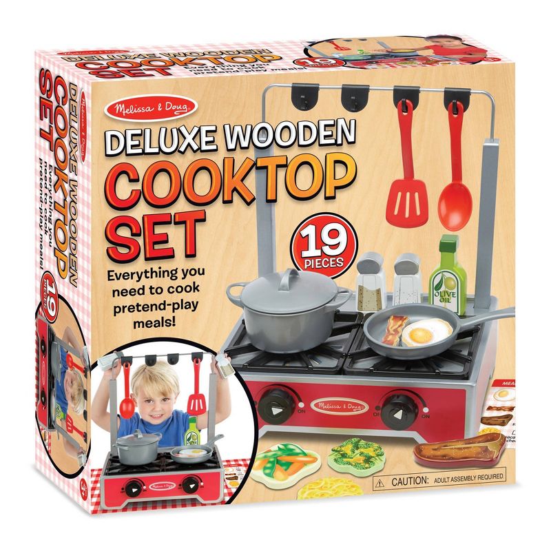 Melissa &#38; Doug 17-Piece Deluxe Wooden Cooktop Set With Wooden Play Food, Durable Pot and Pan, 4 of 11