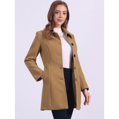 Allegra K Women's Collar Long Sleeve Single Breasted Winter Long Coat Large Dark Camel — фото 3