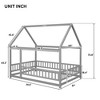 Full Size House Floor Bed With Roof Fence Guardrails Easy Assembly Multifunctional Playhouse Bed - 2 of 4