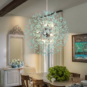 LLHZSY Modern Firework Sputnik Chandelier Crystal Pendant Lighting - 8/9/12 Lights - Gold/Chrome/Gold and Turquoise/Chrome and Turquoise - 1 of 4