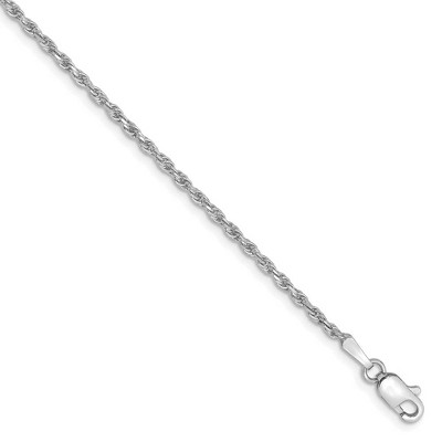 Black Bow Jewelry 1.6mm, 10k White Gold Diamond Cut Solid Rope Chain Bracelet