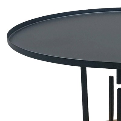31" Round Matte Black and Brass Metal Coffee Table
