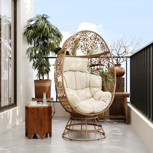Outdoor Egg Chair,Patio Wicker Swivel Egg Chair With Comfortable Puffy Cushion,Swivel Egg Chair,Egg Chairs For Patio-Cuddlewood - 1 of 4