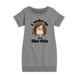 - Peanuts - Patty I Woke Up Like This Graphic Short Sleeve Fleece Dress - 1 of 4