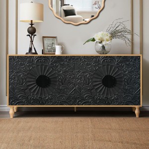 Large Faceted Carved Storage Cabinet, Tv Stand With 4 Doors, Vintage Accent Cabinets For Living Room-Cuddlewood - 1 of 4