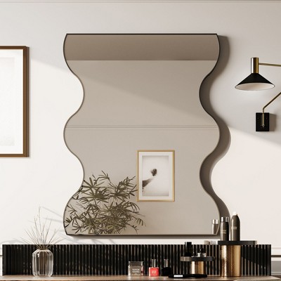 30"X35"Wall Wavy Mirror,Novelty Mirror With Wavy Sides Metal Frame,Bathroom Vanity Mirror,Bedroom Mirror For Wall -The Pop Home