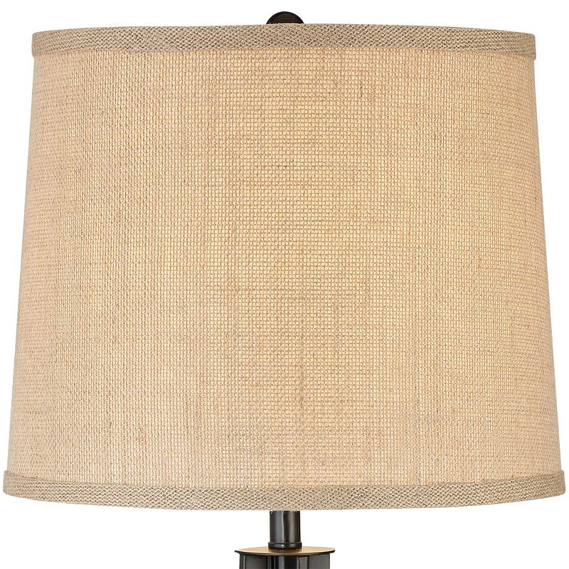 360 Lighting Heather Modern Industrial Table Lamps Set of 2 with Round Risers 27 1/4" Tall Dark Iron USB Charging Port Iron Burlap Drum Shade for Desk, 3 of 6