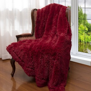 Cheer Collection Long Shaggy Hair Throw Blanket - Maroon (60" x 70") - 1 of 4