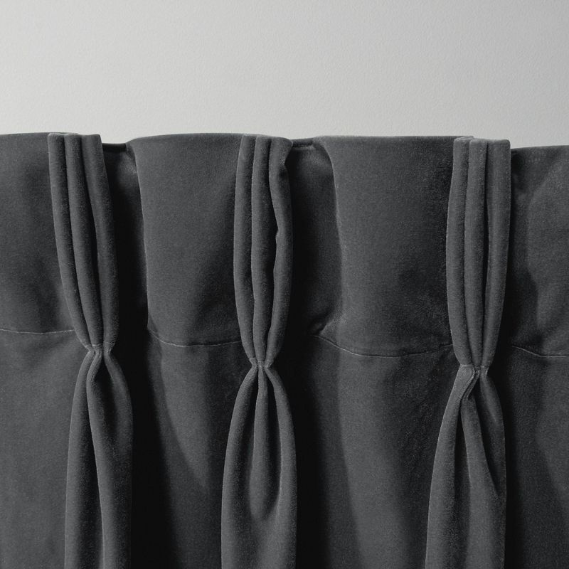 Set Of 2 Velvet Pinch Pleated Light Filtering Window Curtain Panels - Exclusive Home, 3 of 10