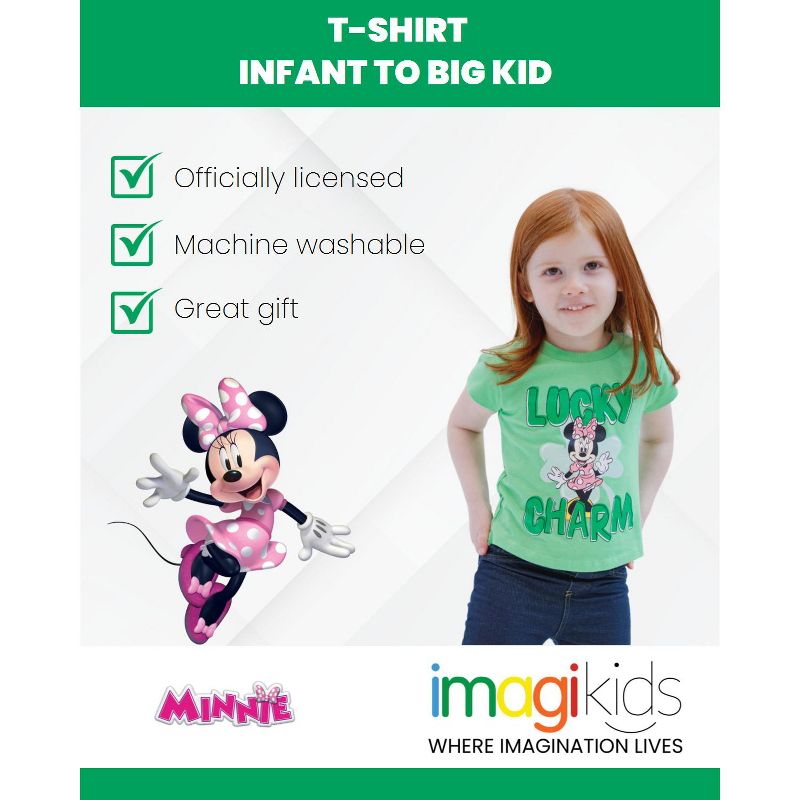 Disney Minnie Mouse Valentines Day St. Patrick's July 4th Halloween Christmas Girls T-Shirt Little Kid to Big, 3 of 5