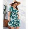Plus Size V Neck Midi Dress Wrap Short Sleeves High Waisted Summer Casual Belt Dress - 3 of 4