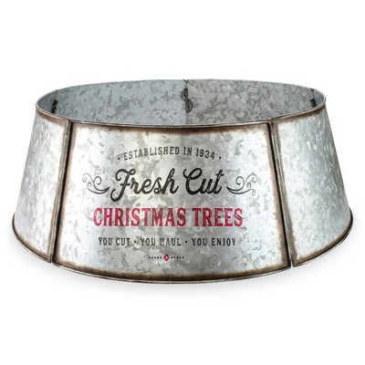 Galvanized Metal Christmas Tree Collar with Fresh Cut Design
