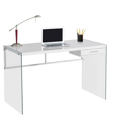  NA Glass Computer Desk with Metal Frame, Home Office