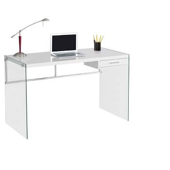 Tempered Glass Computer Desk - Glossy White - EveryRoom