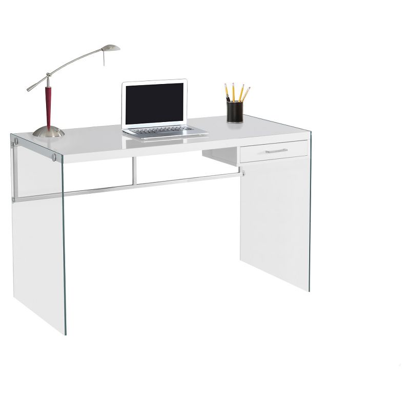 Tempered Glass Computer Desk - Glossy White - EveryRoom, 1 of 7