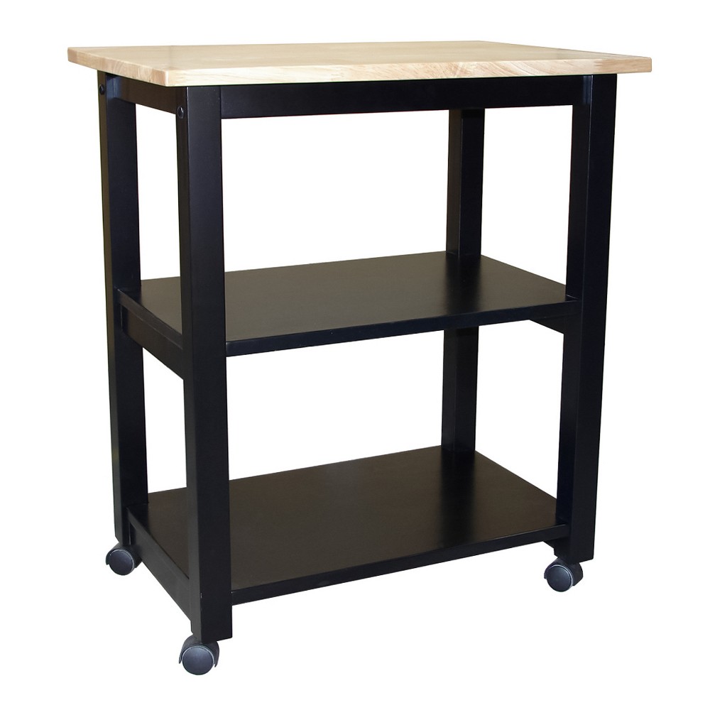 Addison Microwave Cart Black/Natural - International Concepts: Rubberwood Kitchen Island, Butcher Block Top, Fixed Shelves