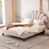 MAYEERTY Queen Size Upholstered Platform Bed, Flower Pattern Velvet Headboard, Bedroom, Beige - 2 of 4
