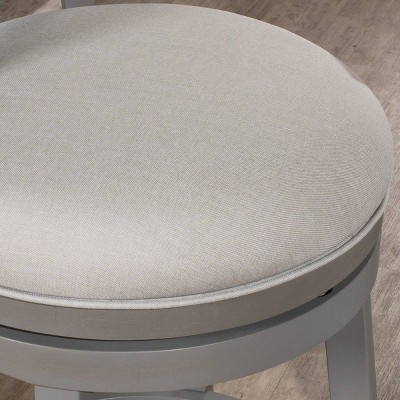 Clarion Distressed Gray Wood Swivel Barstool with Fog Gray Upholstery