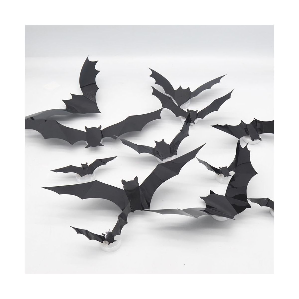96 pack Halloween 3D Bats Wall Decor, Luminous Scary Bat Window Cling | Lighted, Assorted Size, Halloween Party Supplies for Bedroom, Home, Indoor - thumbnail 3