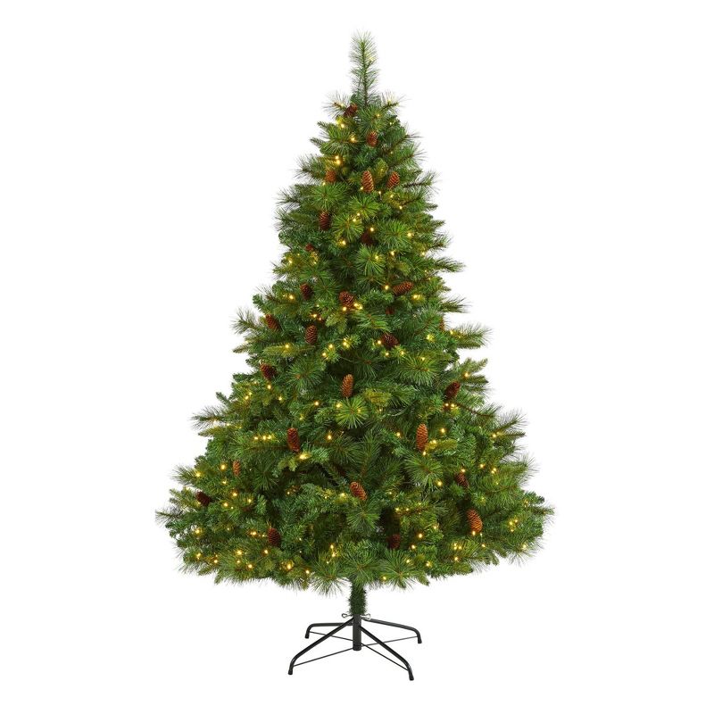 Nearly Natural 6.5’ West Virginia Full Bodied Mixed Pine Prelit LED Artificial Christmas Tree with Pine Cones, 1 of 2