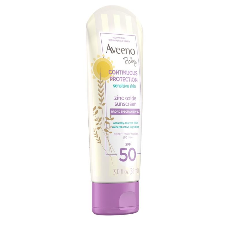 Aveeno Baby Continuous Protection Sensitive Skin Lotion Zinc Oxide Sunscreen, Broad Spectrum SPF 50 - 3 fl oz, 3 of 7