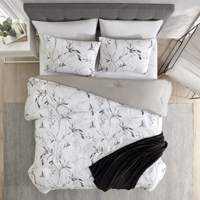 Full Black and Warm Grey Microfiber Reversible Bedspread Set